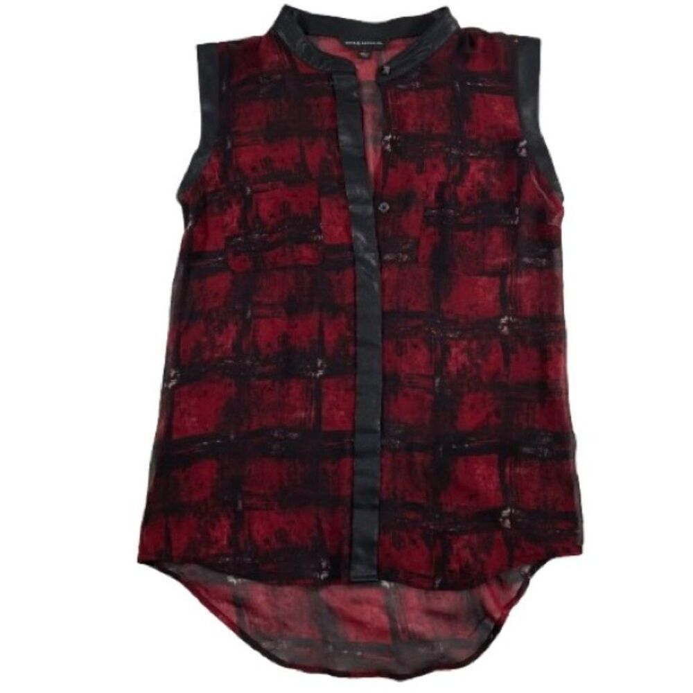 Small Rock & Republic Red and Black Sleeveless Button Down Blouse